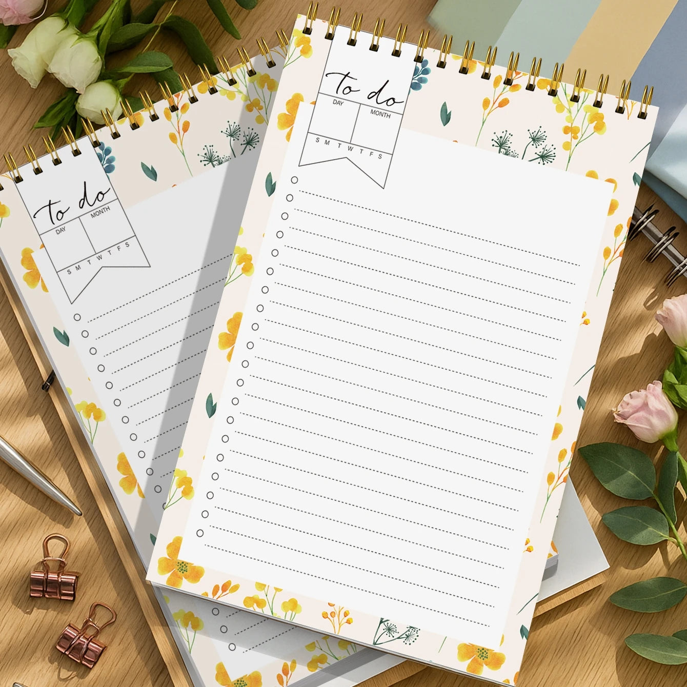 A5 Floral To-Do List Notepad with Schedule, Grocery Lists, Goal Tracking, Lightweight and Portable, Minimalist Tear-Off Design