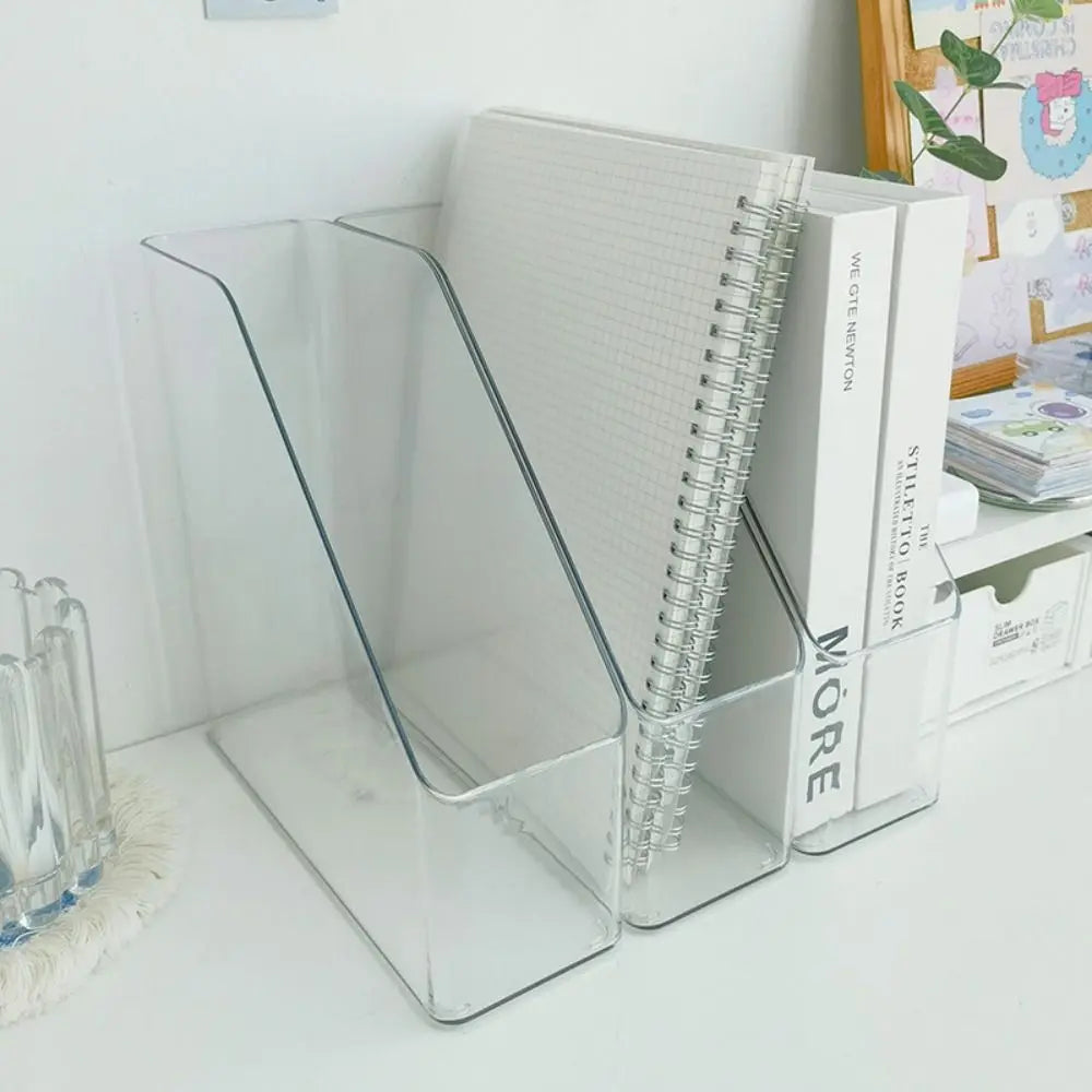 Desk Folder Holder Transparent PET Vertical File Folder Storage Bin Paper Tray Organizer Book Magazines Holder for Home Office