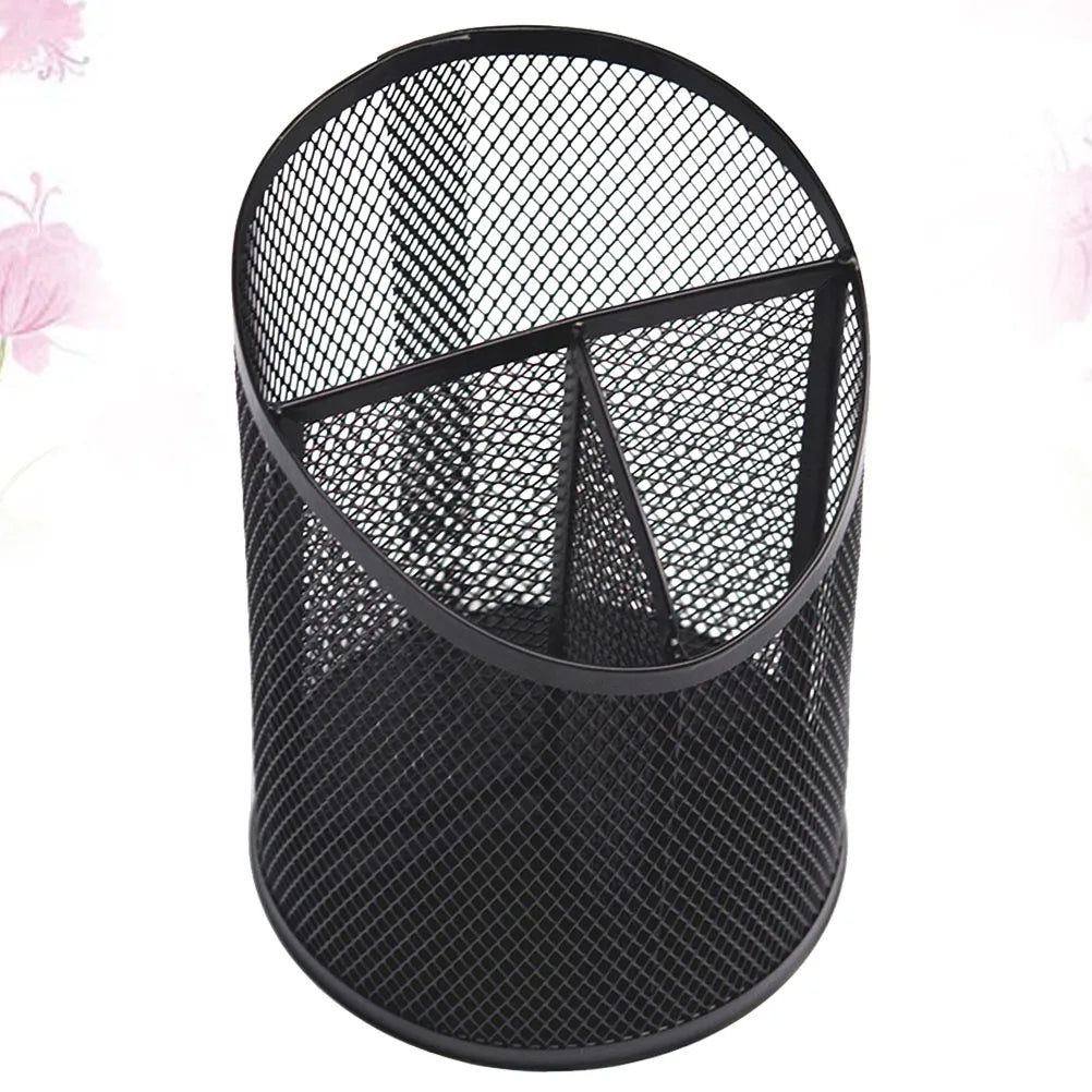 Bevel Pencil Holder Office Desk Metal Mesh Square Pen Pot Cup Case Container Organiser Durable Pencil Case Black Silver