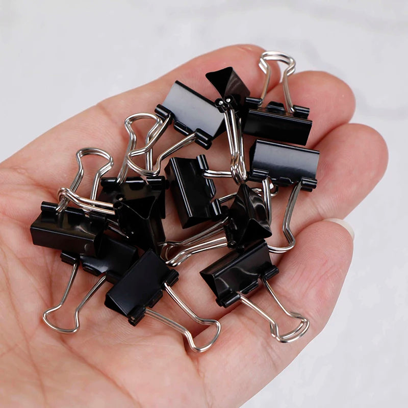 12pcs Paper Clip 15mm Foldback Metal Binder Clips Black Grip Clamps Office School Stationery Paper Document Clips